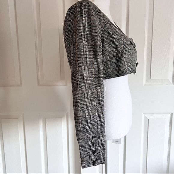 For Love & Lemons Frankie Plaid Crop Top Grey Wool Blend Large MSRP $189 - Picture 8 of 10